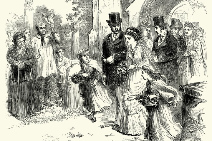 an 1872 sketch of a bride and groom