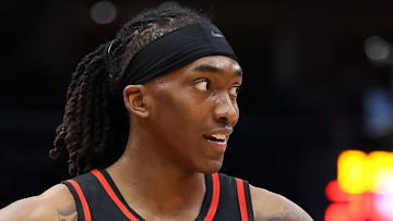 Terance Mann #14 of the Atlanta Hawks looks on against the Washington Wizards.