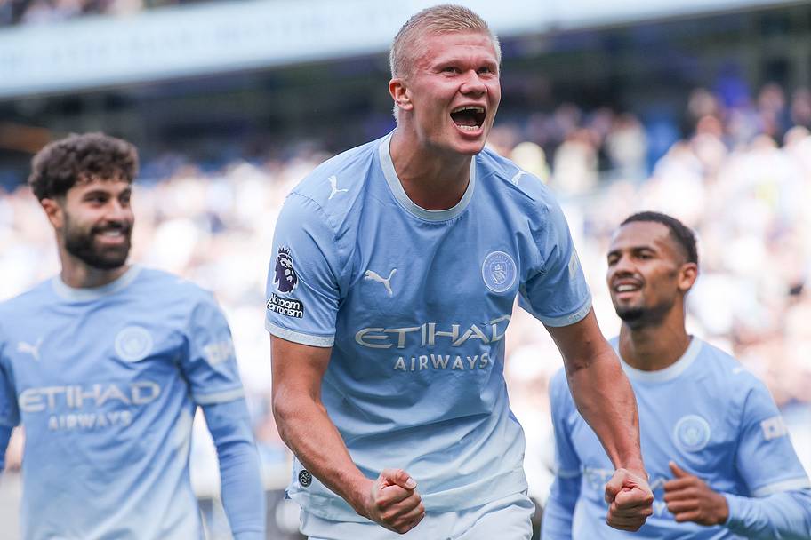 Erling Haaland celebrating another goal for Manchester City.