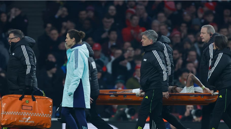 Gabriel Jesus is stretchered from the field after suffering an injury during Arsenal’s clash with Man Utd.