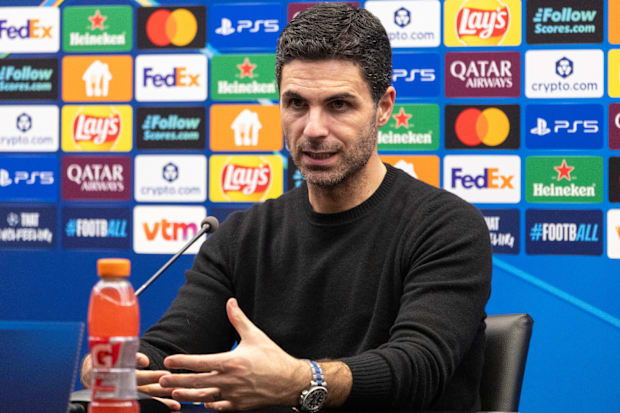 มิเกล อาร์เตต้าในงานแถลงข่าวแชมเปียนส์ลีก