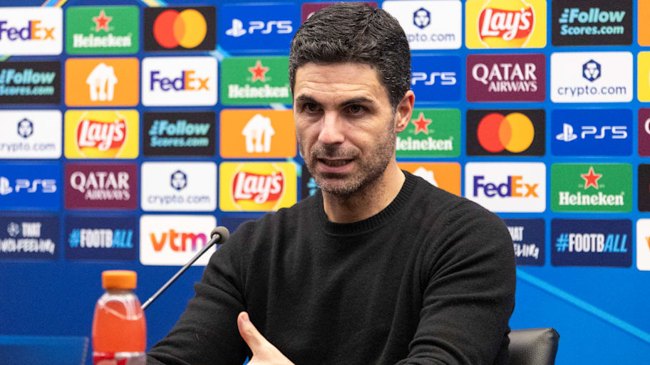 Mikel Arteta at a Champions League press conference.