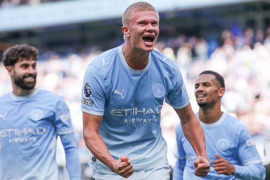 Erling Haaland celebrating another goal for Manchester City.