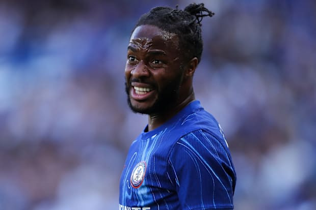 Raheem Sterling looking exasperated.