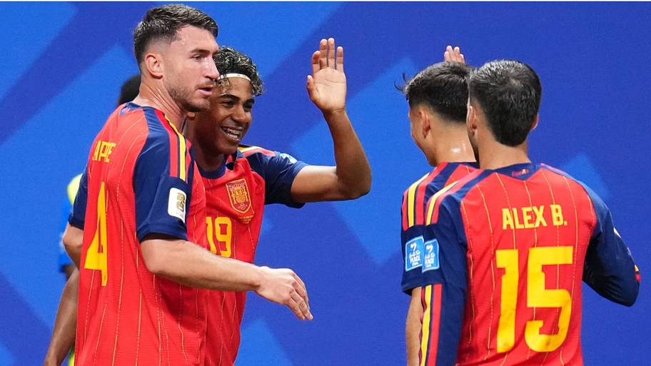 Lamine Yamal celebrates scoring for Spain against Saudi Arabia