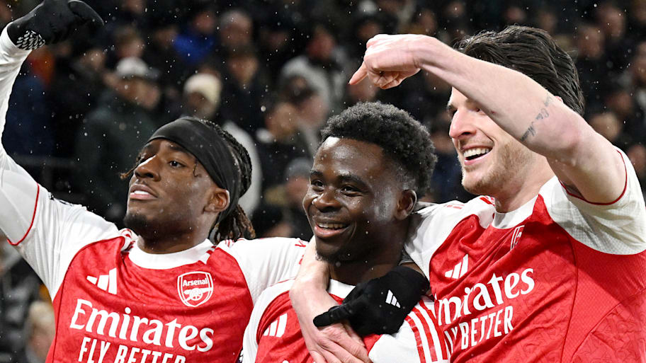 Noni Madueke (left), Bukayo Saka (center) and Declan Rice.