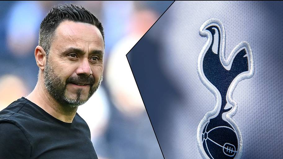 Roberto De Zerbi and Spurs badge. 