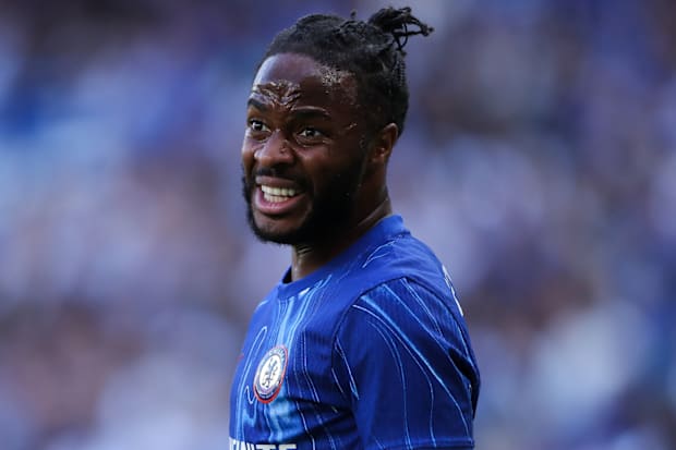 Raheem Sterling looking exasperated.