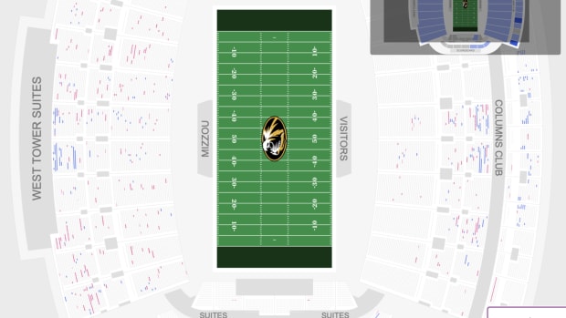 A map of available tickets on Ticketmaster as of 1 p.m. on Tuesday, August 20, for the Missouri Tigers' season opener.