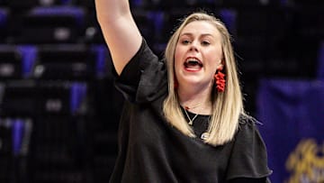 Mar 17, 2023; Baton Rouge, LA, USA;  UNLV Lady Rebels head coach Lindy La Rocque gives direction against the Michigan Wolverines during the first half at Pete Maravich Assembly Center. Mandatory Credit: Stephen Lew-Imagn Images