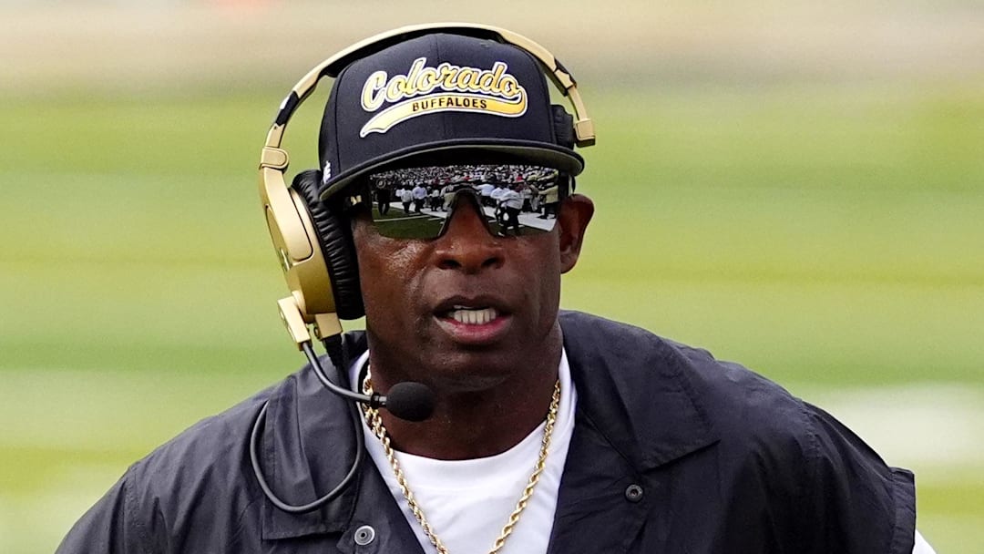 Aug 29, 2025; Boulder, Colorado, USA; Colorado Buffaloes head coach Deion Sanders during the first quarter against the Georgia Tech Yellow Jackets at Folsom Field.
