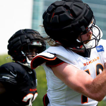 Cincinnati Bengals wide receiver Trenton Irwin (16) makes a catch at Cincinnati Bengals training camp on the Kettering Health Practice Fields in Cincinnati on Sunday, Aug. 4, 2024.