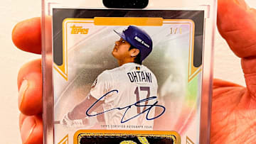 Shohei Ohtani's 2025 Topps Chrome, Gold Logoman patch autographed card.