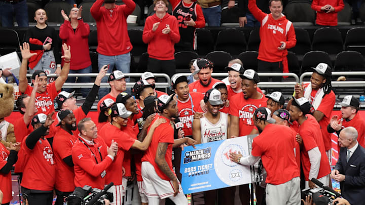 Houston celebrates its Big 12 Tournament championship on March 15, 2025.