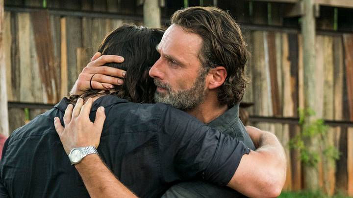 Andrew Lincoln as Rick Grimes and Norman Reedus as Daryl Dixon in The Walking Dead Season 7, Episode 8