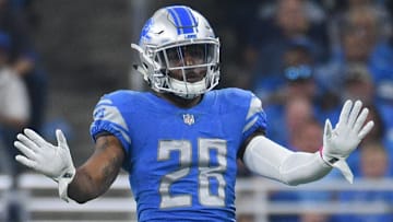 Sep 10, 2017; Detroit, MI, USA; Detroit Lions cornerback Quandre Diggs (28) during the game against the Arizona Cardinals at Ford Field. Mandatory Credit: Tim Fuller-Imagn Images