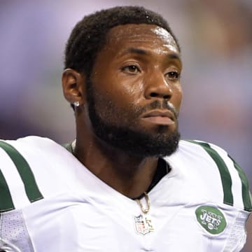 Sep 21, 2015; Indianapolis, IN, USA; New York Jets cornerback Antonio Cromartie (31) reacts during a NFL game against the Indianapolis Colts at Lucas Oil Stadium. The Jets defeated the Colts 20-7. Mandatory Credit: Kirby Lee-Imagn Images