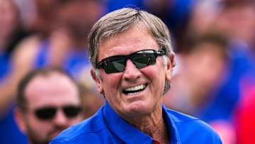 Former Florida head coach Steve Spurrier is acknowledged for his recent induction into the college football hall of fame during the game against the Tennessee Volunteers Saturday, September 16, 2017 at Ben Hill Griffin Stadium in Gainesville, Florida. The Gators beat the Volunteers 26-20. [Cyndi Chambers/ Gainesville Sun/Correspondent] 2017
