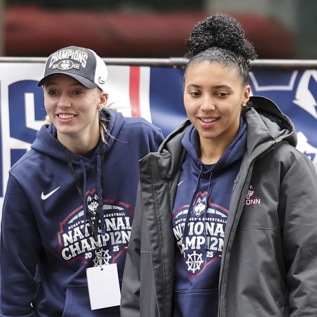 UConn student-athlete Paige Bueckers and UConn student-athlete Azzi Fudd