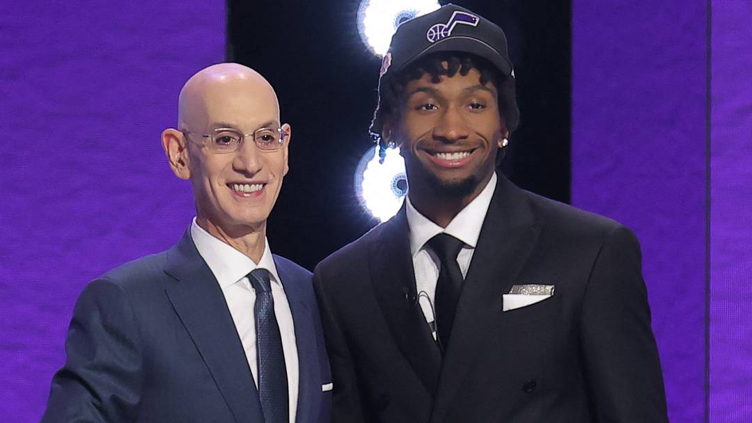 Jun 23, 2026; New York, NY, USA; NBA commissioner Adam Silver greets the second pick in the 2026 NBA draft, Kansas guard Darryn Peterson after he was selected by the Utah Jazz at Barclays Center. Mandatory Credit: Brad Penner-Imagn Images Jun 23, 2026; New York, NY, USA; NBA commissioner Adam Silver greets the second pick in the 2026 NBA draft, Kansas guard Darryn Peterson after he was selected by the Utah Jazz at Barclays Center. Mandatory Credit: Brad Penner-Imagn Images