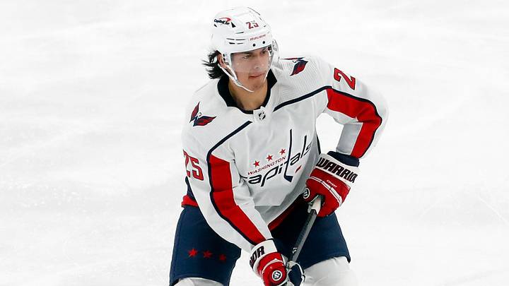 Jan 2, 2024; Pittsburgh, Pennsylvania, USA; Washington Capitals defenseman Ethan Bear (25) skates with the puck against the Pittsburgh Penguins during the third period at PPG Paints Arena. Mandatory Credit: Charles LeClaire-USA TODAY Sports Jan 2, 2024; Pittsburgh, Pennsylvania, USA; Washington Capitals defenseman Ethan Bear (25) skates with the puck against the Pittsburgh Penguins during the third period at PPG Paints Arena. Mandatory Credit: Charles LeClaire-USA TODAY Sports