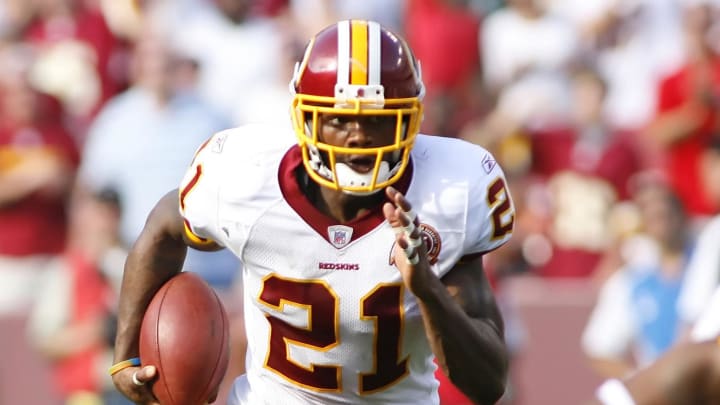 Oct. 7, 2007; Landover, MD, USA; Washington Redskins safety Sean Taylor (21) runs after an interception against the Detroit Lions at FedEx Field in Landover, MD.  Mandatory Credit: Geoff Burke-USA TODAY Sports