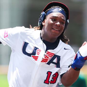 Grapevine (Texas) outfielder Jorvorskie Lane Jr., formerly of Fort Worth O.D. Wyatt and one of the top prospects in the country, seen above USA Baseball's 18U Junior National Team, announced on Wednesday his commitment to the University of Arkansas.