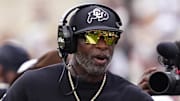 Sep 6, 2025; Boulder, Colorado, USA; Colorado Buffaloes head coach Deion Sanders during the second half against the Delaware Fightin Blue Hens at Folsom Field. Mandatory Credit: Ron Chenoy-Imagn Images