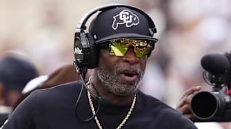 Sep 6, 2025; Boulder, Colorado, USA; Colorado Buffaloes head coach Deion Sanders during the second half against the Delaware Fightin Blue Hens at Folsom Field. Mandatory Credit: Ron Chenoy-Imagn Images