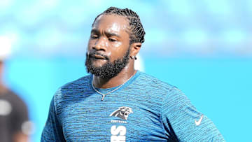 Aug 17, 2024; Charlotte, North Carolina, USA;  Carolina Panthers cornerback Dane Jackson (23) during pregame warm ups against the New York Jets at Bank of America Stadium. Mandatory Credit: Jim Dedmon-Imagn Images