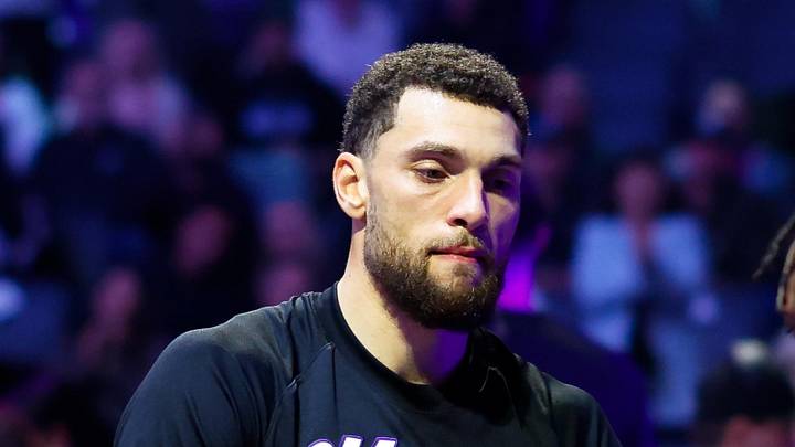 Jan 20, 2026; Sacramento, California, USA; Sacramento Kings guard Zach LaVine (8) is greeted by teammates during player introductions before the game against the Miami Heat at Golden 1 Center. Mandatory Credit: Sergio Estrada-Imagn Images