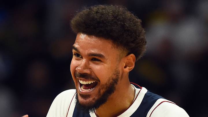 Denver Nuggets forward Cameron Johnson (23) reacts after being called for a foul during the first half against the Phoenix Suns at Ball Arena on Oct 25, 2025.