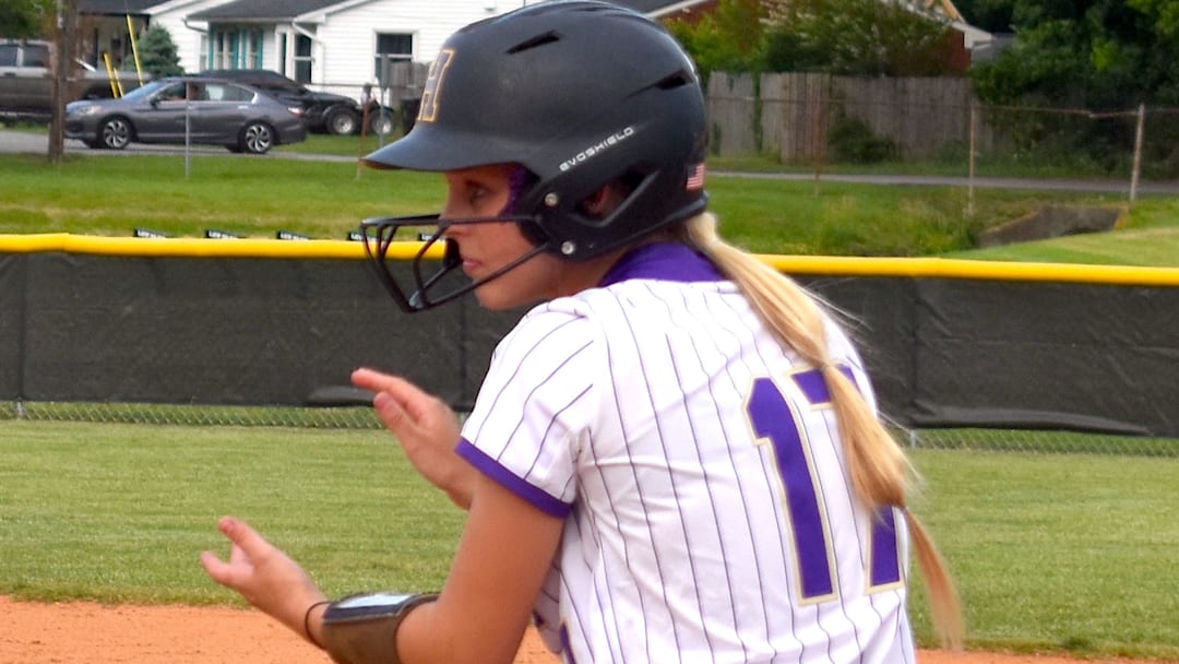 Male sophomore Cyleigh Curry (#17) stands on first base and encourages the next Bulldog batter in a game against Eastern High School May 4, 2026. Curry is one of the RBI leaders (18) on the Male squad. 