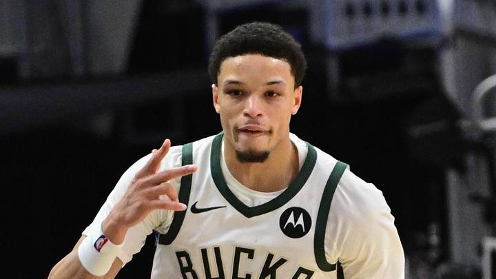 Milwaukee Bucks guard Ryan Rollins (13) reacts after scoring a 3-point basket in the 3rd quarter against the New York Knicks at Fiserv Forum on October 28, 2025.