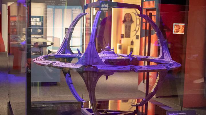 A miniature used in the filming of Deep Space Nine, at The Children's Museum of Indianapolis, Indianapolis, Wednesday, Jan. 23, 2019. The show is made up of set pieces, ship models, and outfits used during various Star Trek shows and movies, is on display at the museum from Feb. 2 through April 7, 2019. 

Trekkie Memorabilia Comes To Children S Museum