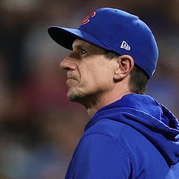 Sep 13, 2024; Denver, Colorado, USA; Chicago Cubs manager Craig Counsell walks to the mound.