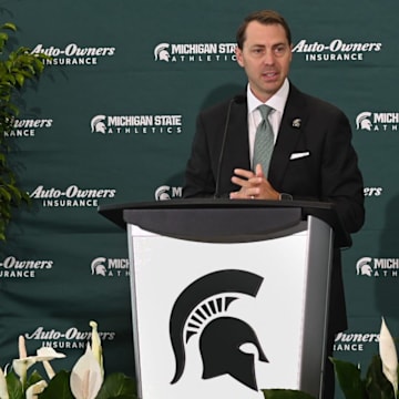 J Batt speaks Wednesday, June 4, 2025, after being introduced as Michigan State University's new athletic director.