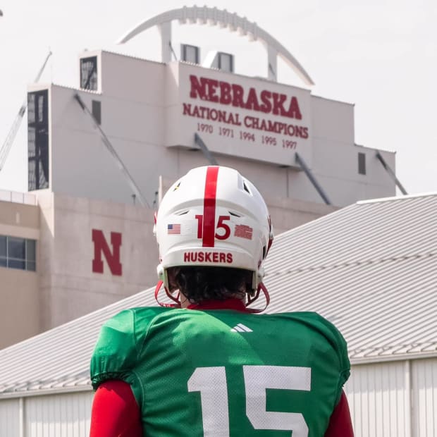 Dylan Raiola during Nebraska football practice on Aug. 19, 2024.