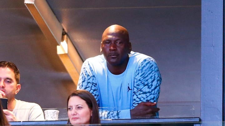 North Carolina Tar Heels former player Michael Jordan watches the game against the Davidson Wildcats from a suite at the Spectrum Center on Dec. 1, 2017. North Carolina Tar Heels former player Michael Jordan watches the game against the Davidson Wildcats from a suite at the Spectrum Center on Dec. 1, 2017.