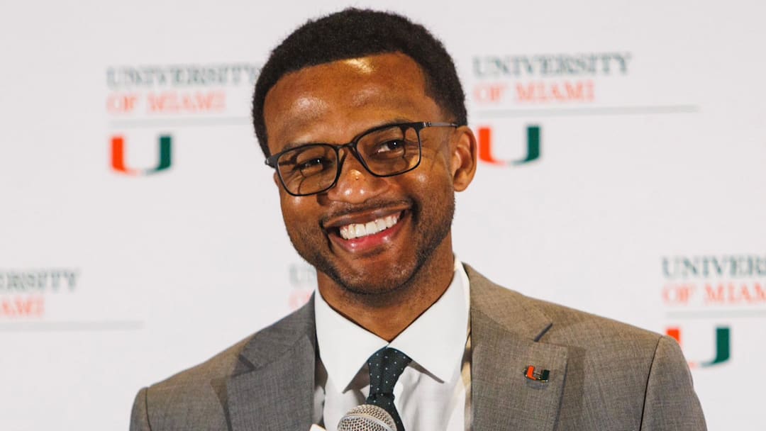 Jai Lucas during his introductory press conference as the Miami Hurricanes Head Coach. Jai Lucas during his introductory press conference as the Miami Hurricanes Head Coach.