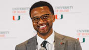 Jai Lucas during his introductory press conference as the Miami Hurricanes Head Coach.