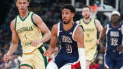Indiana Pacers guard Tyrese Haliburton handles the ball in a game against Australia during the USA Basketball Showcase on July 15, 2024. Team USA won 98-92. (Mandatory Photo Credit: USA Basketball)