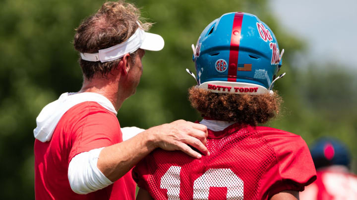 Ole Miss head coach Lane Kiffin and WR Cayden Lee