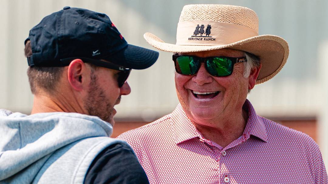 Former Arkansas Razorbacks coach Houston Nutt speaks with new coach Ryan Silverfield at a recent practice. Former Arkansas Razorbacks coach Houston Nutt speaks with new coach Ryan Silverfield at a recent practice.