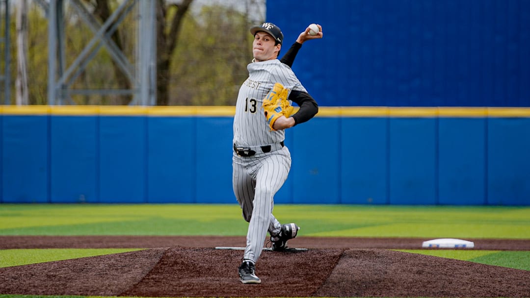 Wake Forest's Cameron Bagwell delivers a pitch against the Pittsburgh Panthers.