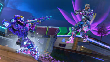 The neon, vaporwave aesthetic of Apex Legend's Shockwave patch is true to its high-energy vibe. 