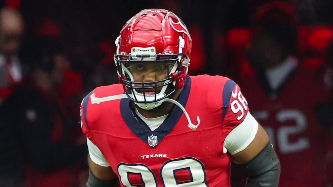 Nov 26, 2023; Houston, Texas, USA; Houston Texans defensive tackle Sheldon Rankins (98) is introduced before playing against the Jacksonville Jaguars at NRG Stadium. Mandatory Credit: Thomas Shea-Imagn Images