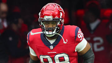 Nov 26, 2023; Houston, Texas, USA; Houston Texans defensive tackle Sheldon Rankins (98) is introduced before playing against the Jacksonville Jaguars at NRG Stadium. Mandatory Credit: Thomas Shea-Imagn Images
