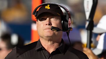 Dec 30, 2023; Tucson, AZ, USA; Wyoming Cowboys coach Jay Sawvel against the Toledo Rockets during the Arizona Bowl at Arizona Stadium. Mandatory Credit: Mark J. Rebilas-USA TODAY Sports