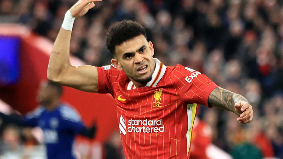 Liverpool's Luis Diaz encouraging the crowd.